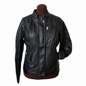 New One World Black Faux Leather Jacket Woman Size XL